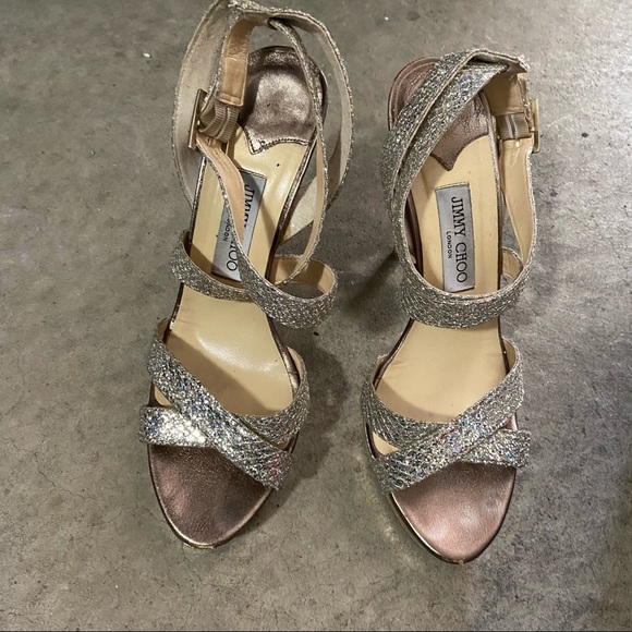 Jimmy Choo Emily Stiletto silver strappy sandals